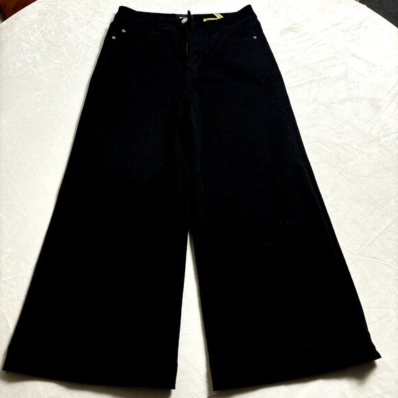 Maeve Anthropologie Women's Black Cotton Pants NWOT Sz 26 Wide Leg Cropped Jeans - Picture 3 of 5
